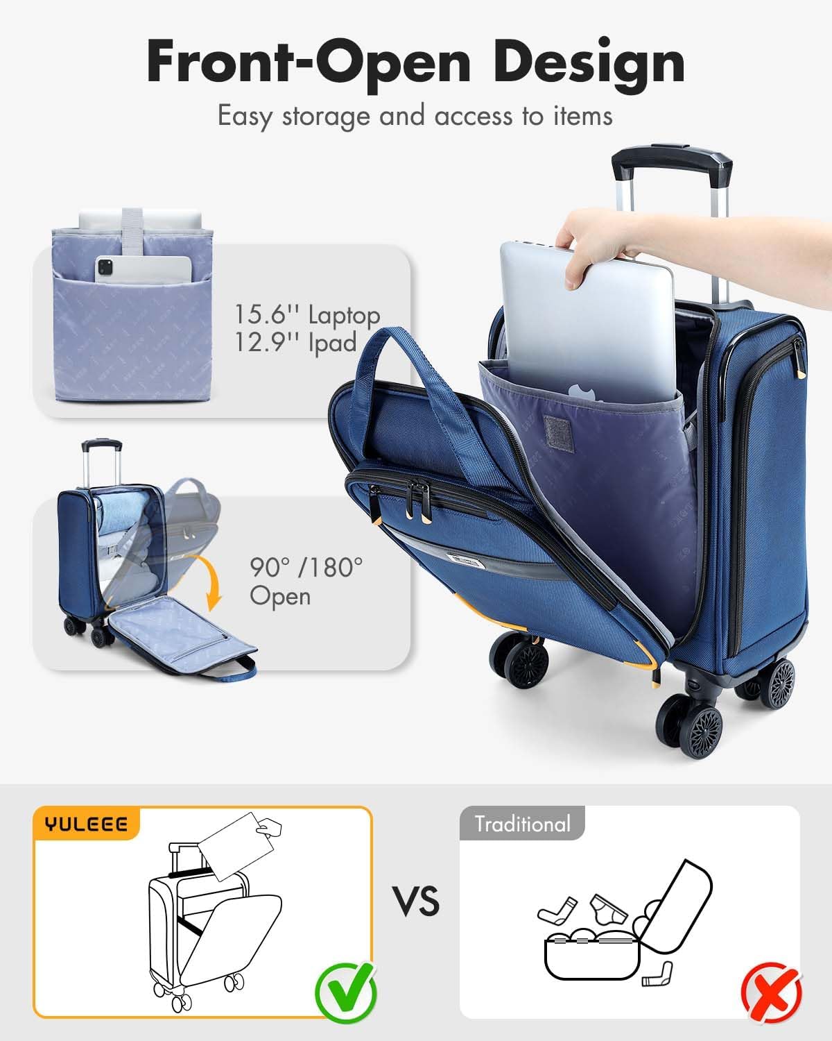 Unisex Carry-On Trolley with Spinner Wheels & Laptop Compartment – Compact Travel