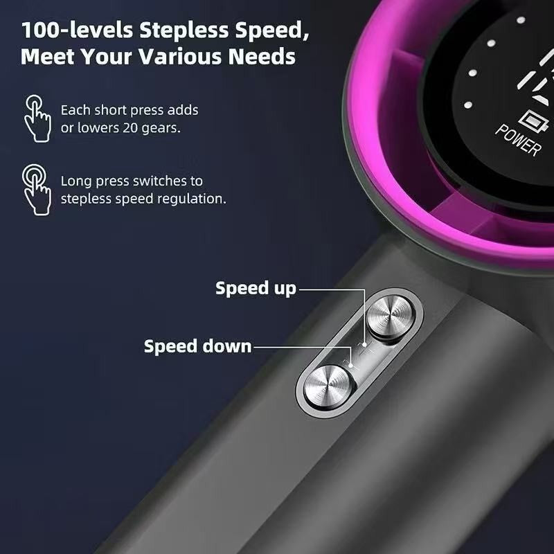 Unisex Compact Cordless High-Speed Hair Dryer with Digital Display, Adjustable Speed and Long-Lasting Battery