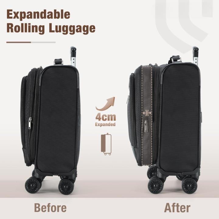 Unisex Expandable Carry-On Suitcase with Spinner Wheels