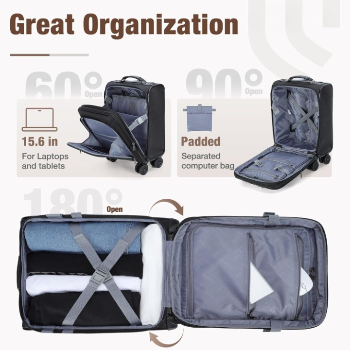 Unisex Expandable Carry-On Suitcase with Spinner Wheels