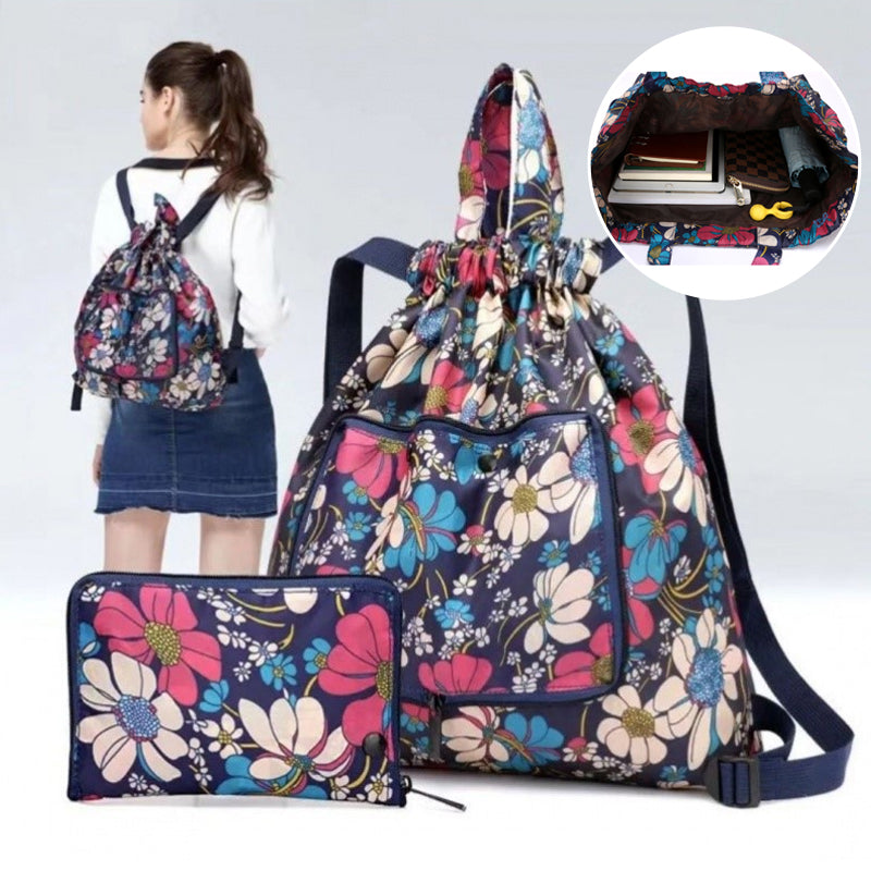 Unisex Foldable Drawstring Backpack with Waterproof Surface