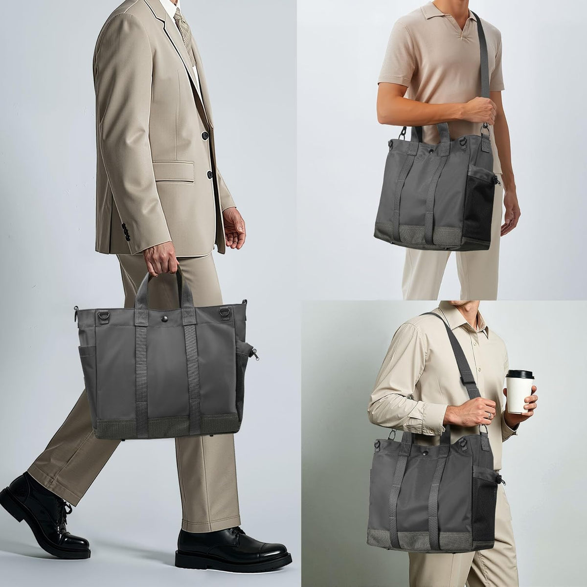 Unisex Laptop Tote Bag with Multiple Compartments and Adjustable Strap