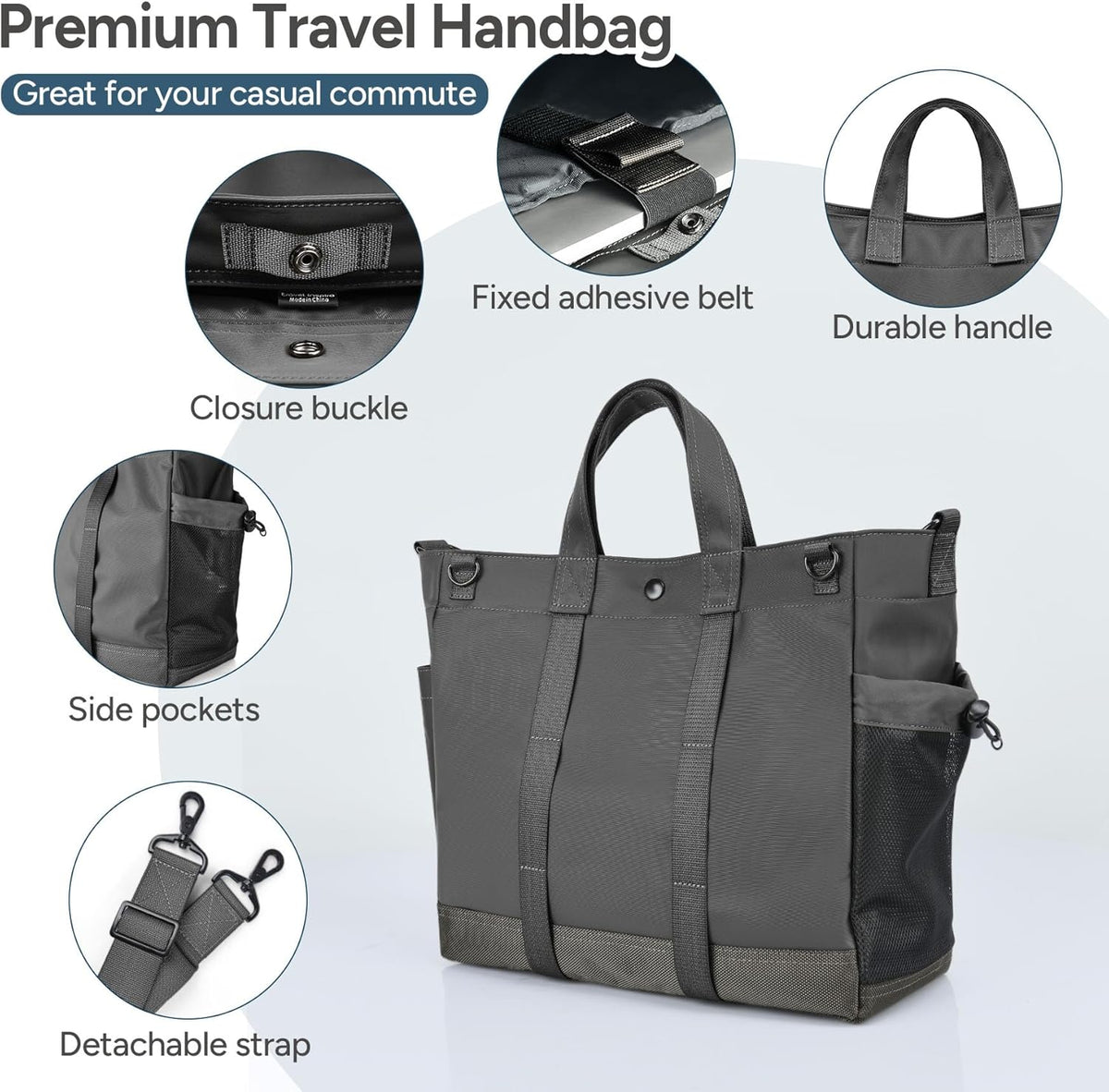 Unisex Laptop Tote Bag with Multiple Compartments and Adjustable Strap