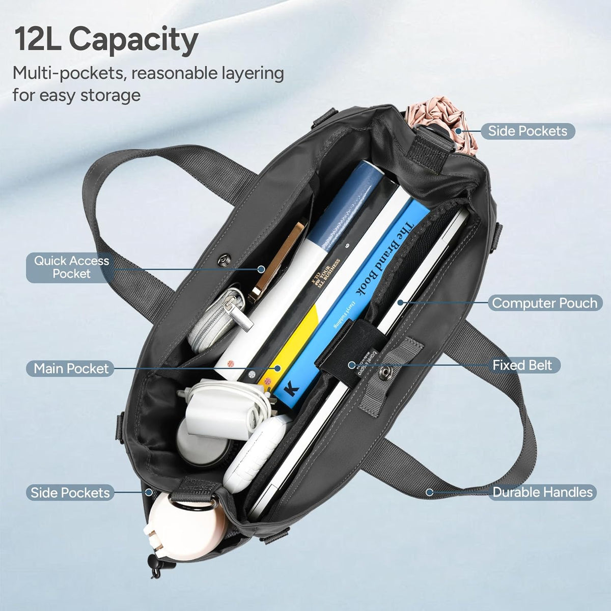 Unisex Laptop Tote Bag with Multiple Compartments and Adjustable Strap