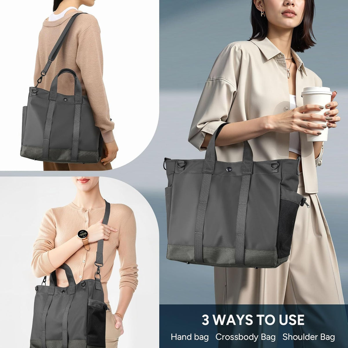Unisex Laptop Tote Bag with Multiple Compartments and Adjustable Strap
