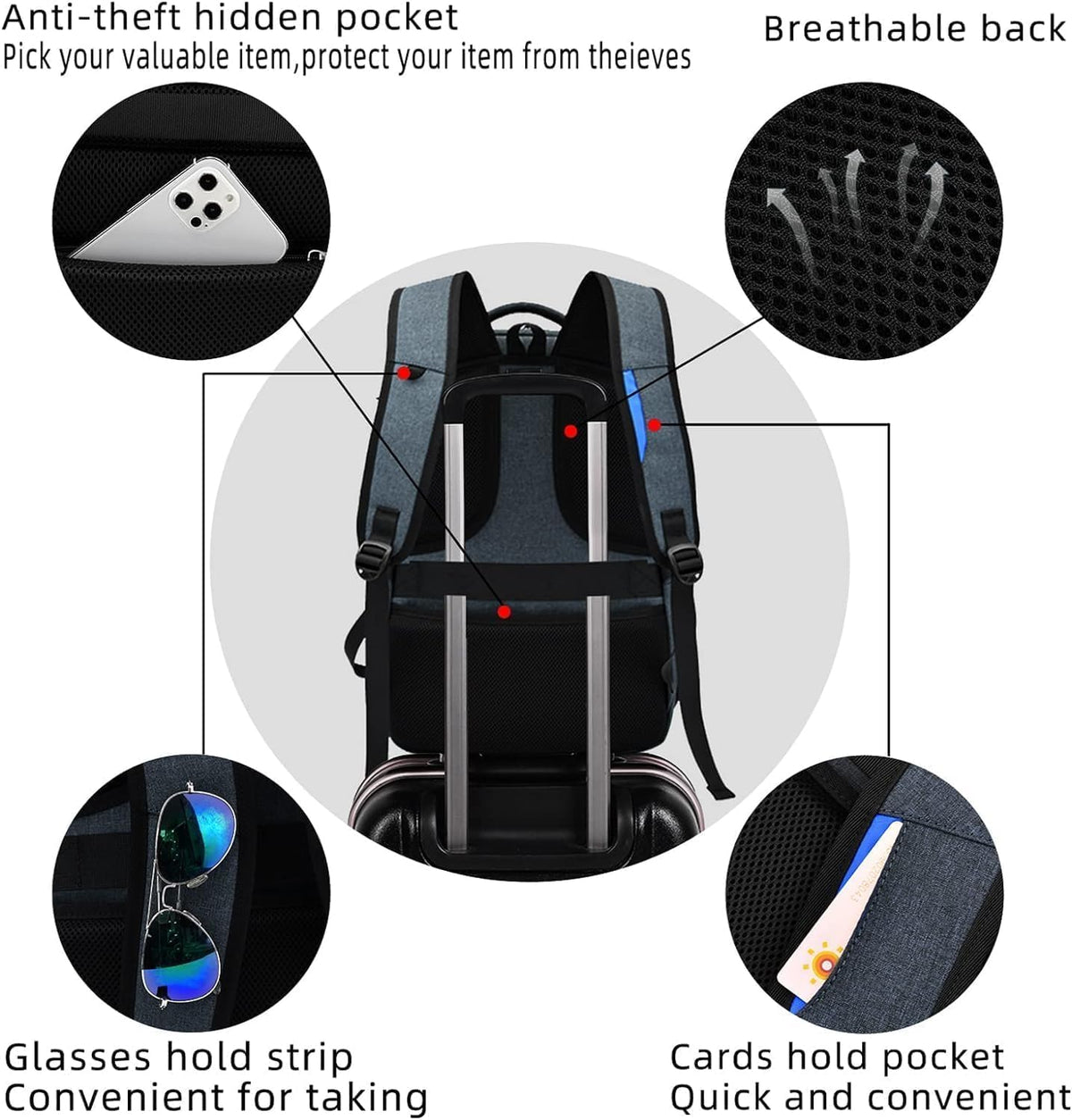 Unisex Water-Resistant Travel Laptop Backpack with USB Port