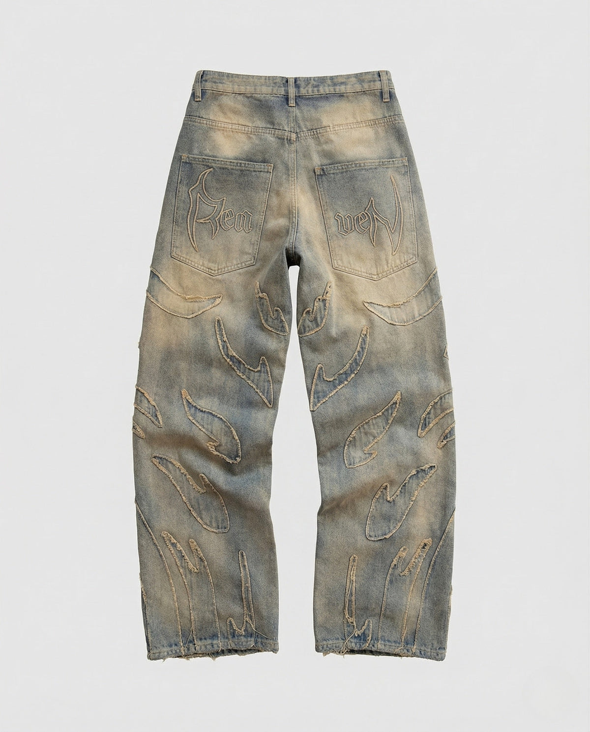 Unisex Wide-Leg Distressed Jeans with Cutouts and Fringe