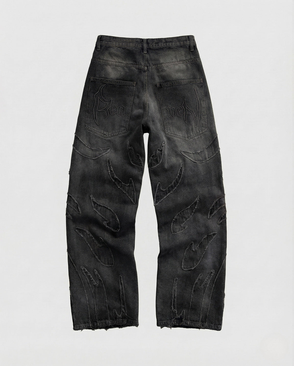 Unisex Wide-Leg Distressed Jeans with Cutouts and Fringe