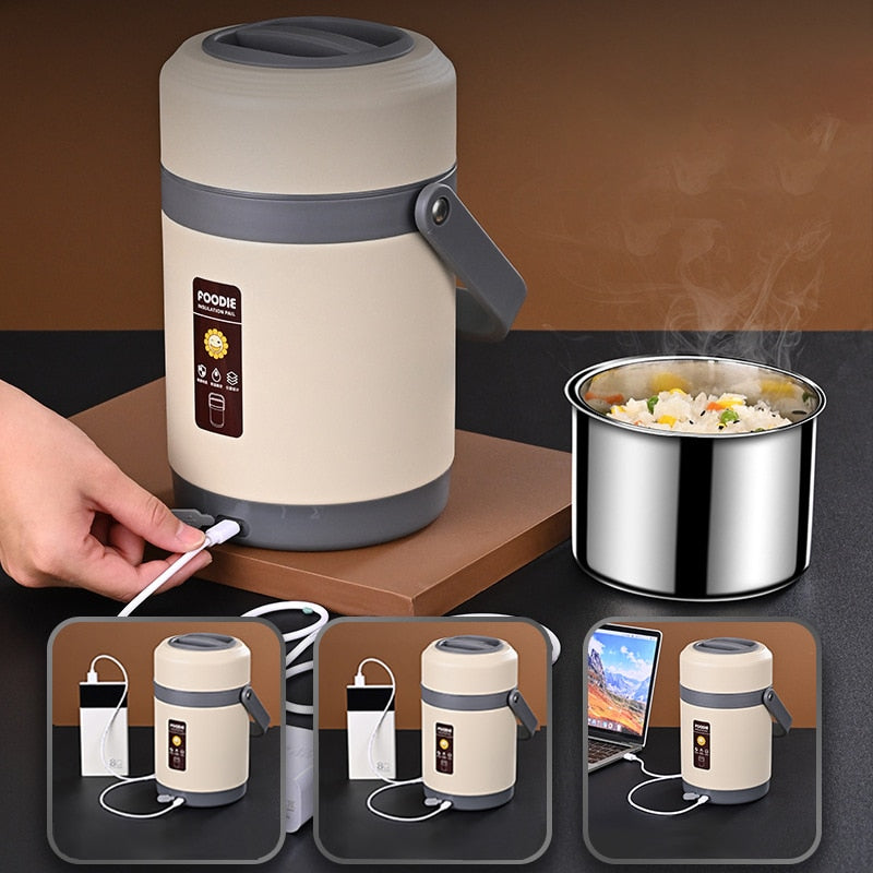 USB Heated Lunch Box | 304 Stainless Steel Portable Food Warmer