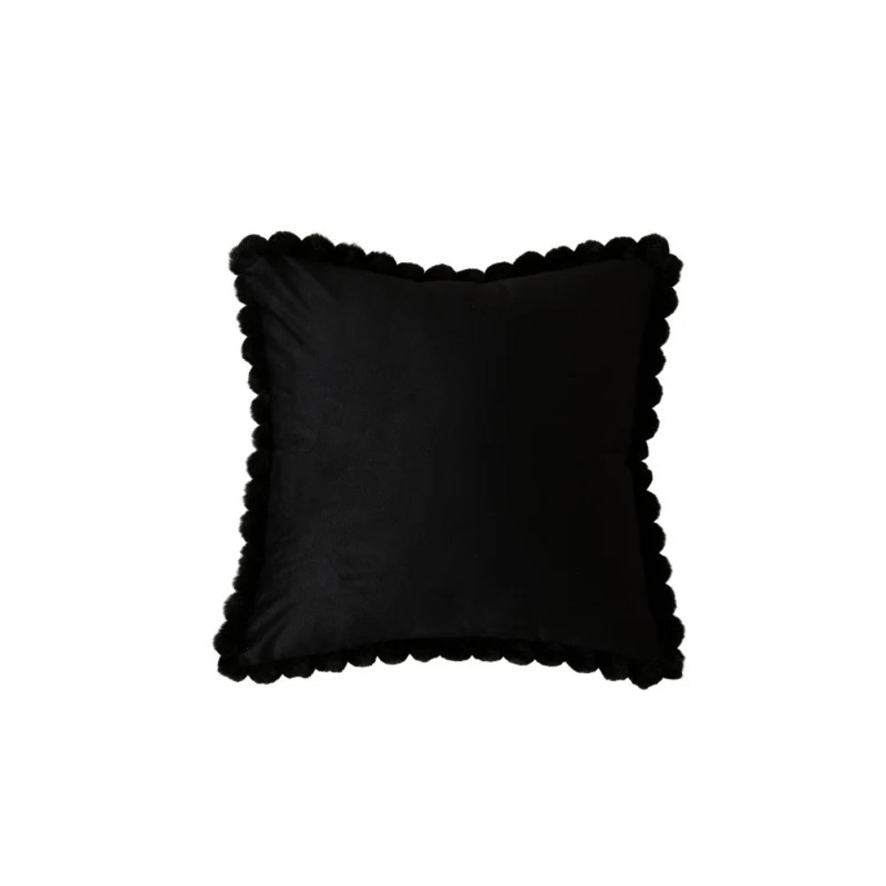 Velvet Cushion Cover with Pom-Pom Trim