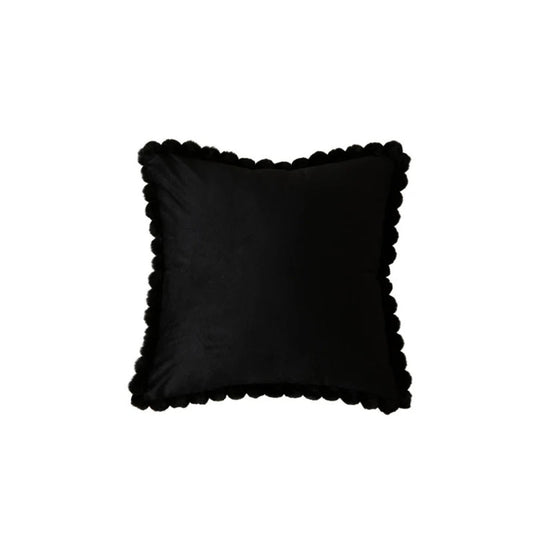 Velvet Cushion Cover with Pom-Pom Trim