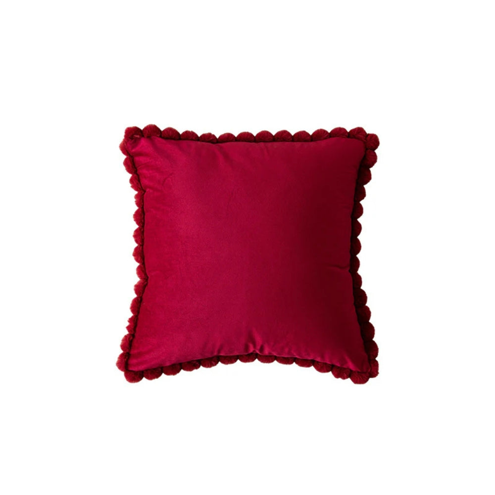 Velvet Cushion Cover with Pom-Pom Trim