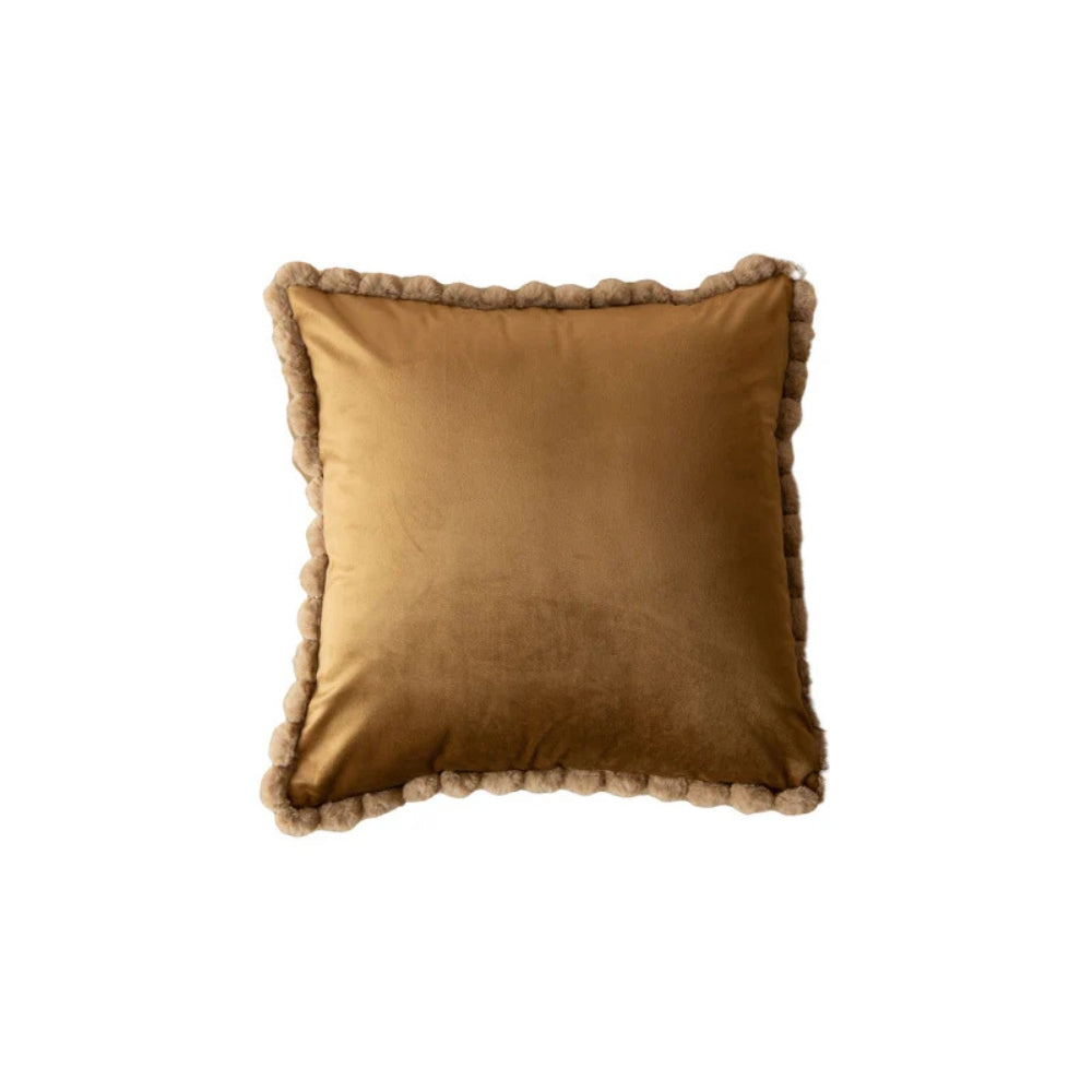 Velvet Cushion Cover with Pom-Pom Trim