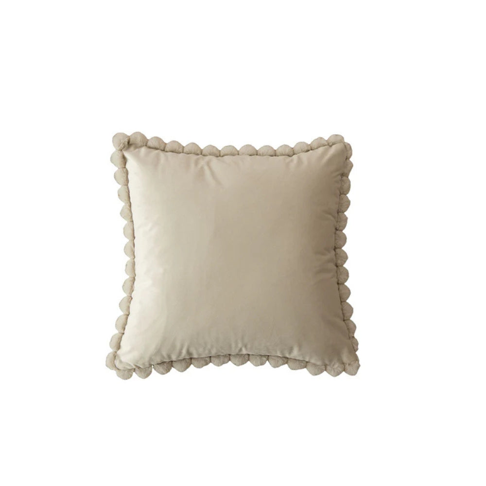 Velvet Cushion Cover with Pom-Pom Trim
