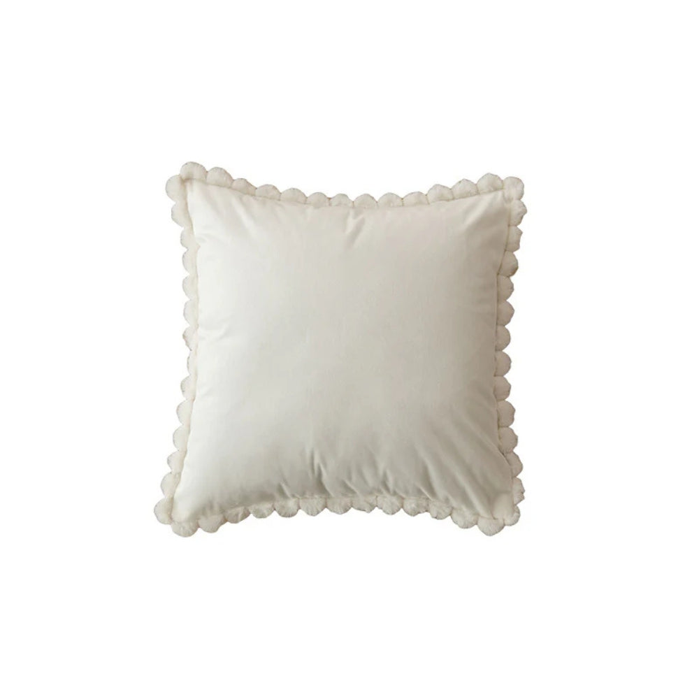 Velvet Cushion Cover with Pom-Pom Trim