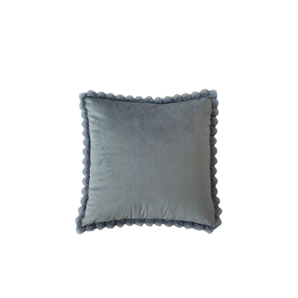 Velvet Cushion Cover with Pom-Pom Trim