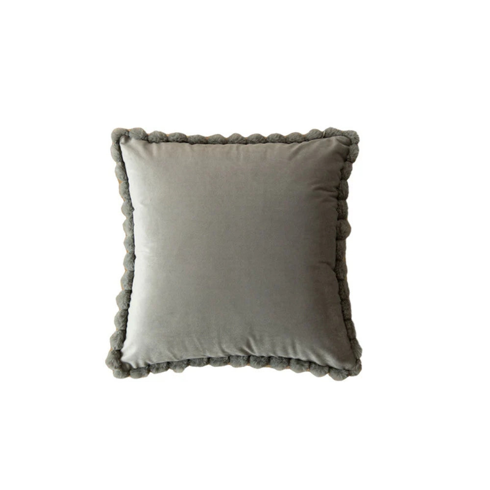 Velvet Cushion Cover with Pom-Pom Trim