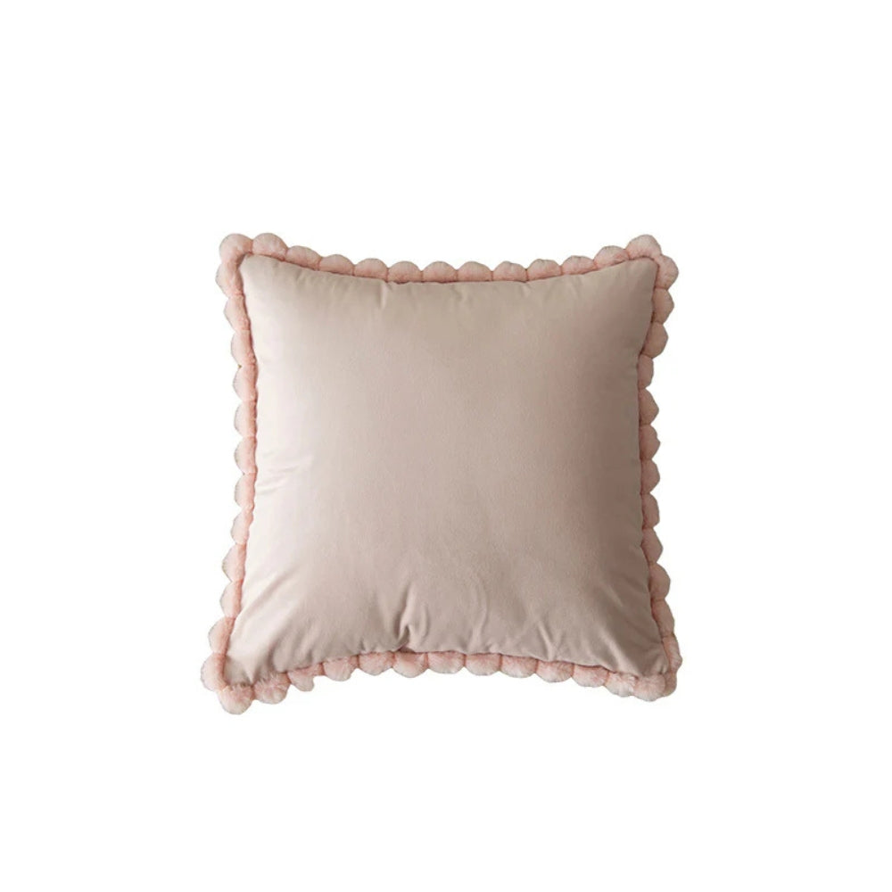 Velvet Cushion Cover with Pom-Pom Trim