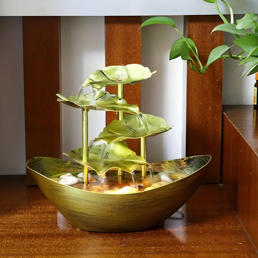 Vintage Iron Leaf Tabletop Fountain with LED Light for Home and Office Decor