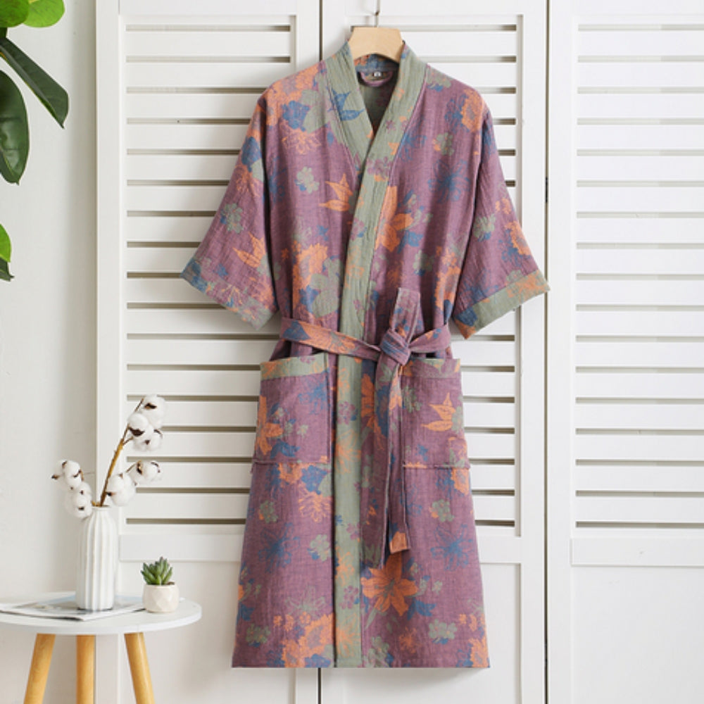 Vintage-Print Bathrobe – Lightweight, Breathable Women's Robe