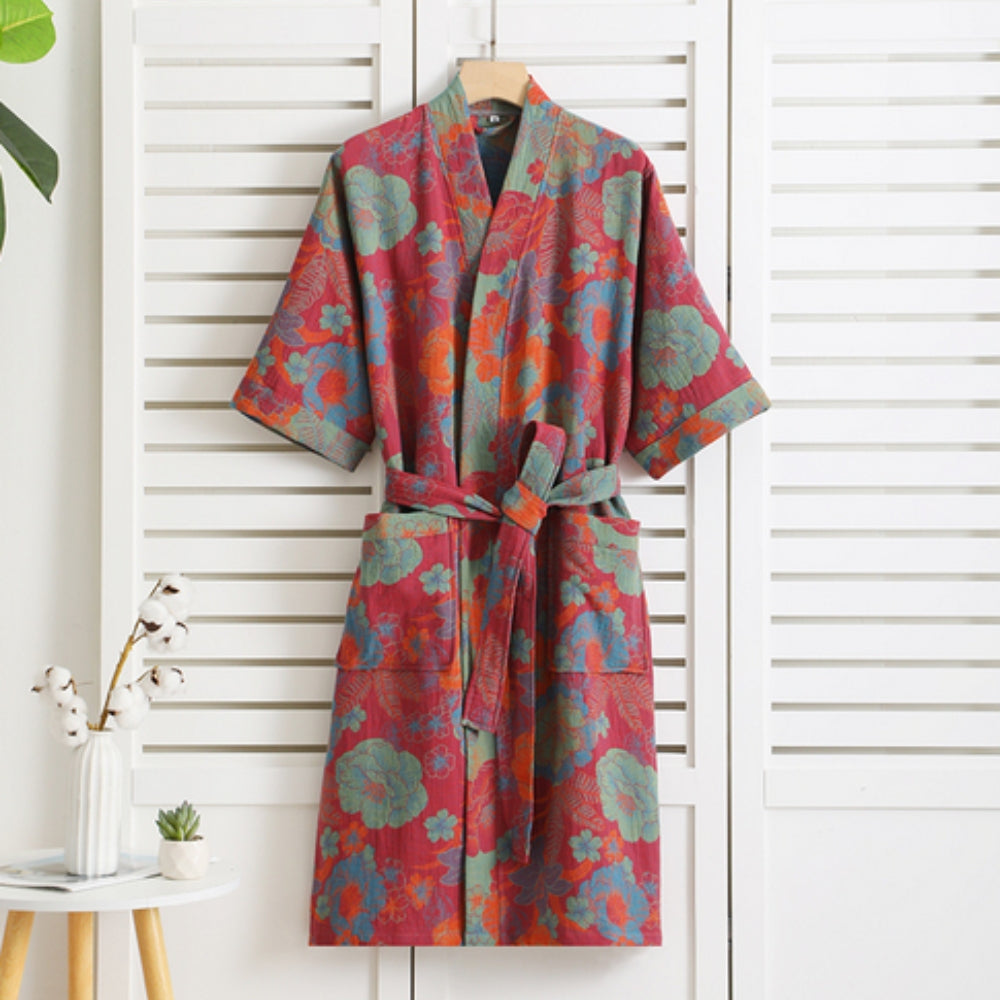 Vintage-Print Bathrobe – Lightweight, Breathable Women's Robe