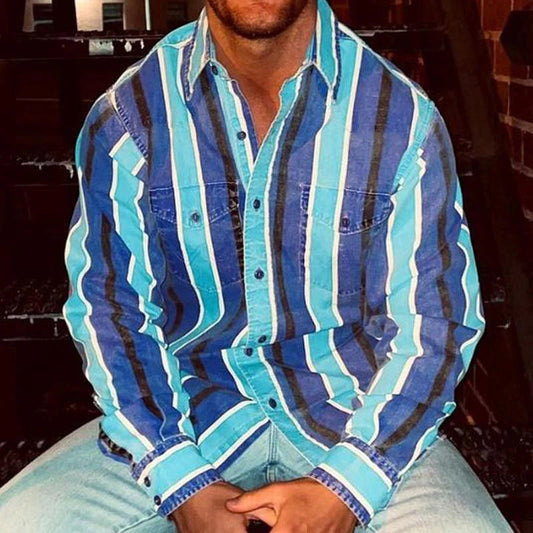 Vintage Striped Long-Sleeve Button-Down Shirt