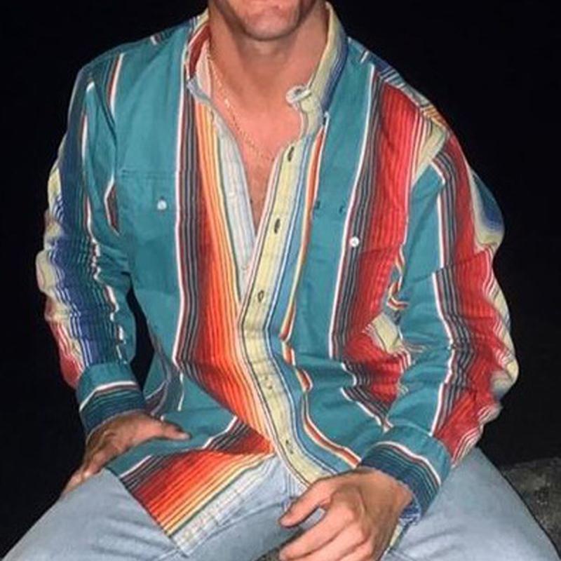 Vintage Striped Long-Sleeve Button-Down Shirt