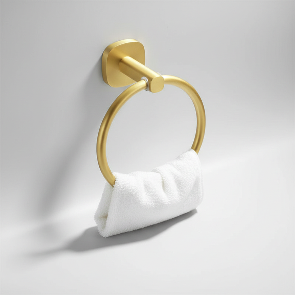 Wall-Mounted Wood and Aluminum Towel Ring