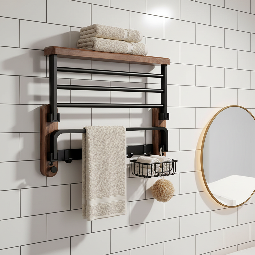 Wall-Mounted Wooden Towel Rack - Rackhaven