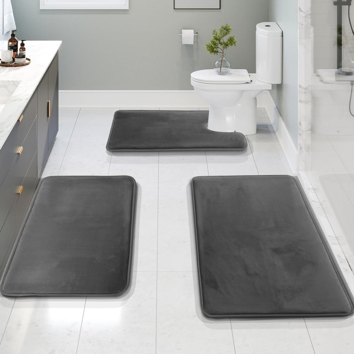 Washable Non-Slip Memory Foam Bath Mat Set