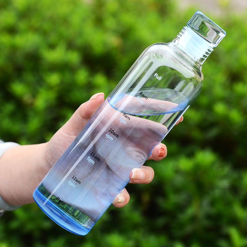 Water Bottle with Time Markers and Spill-Proof Lid