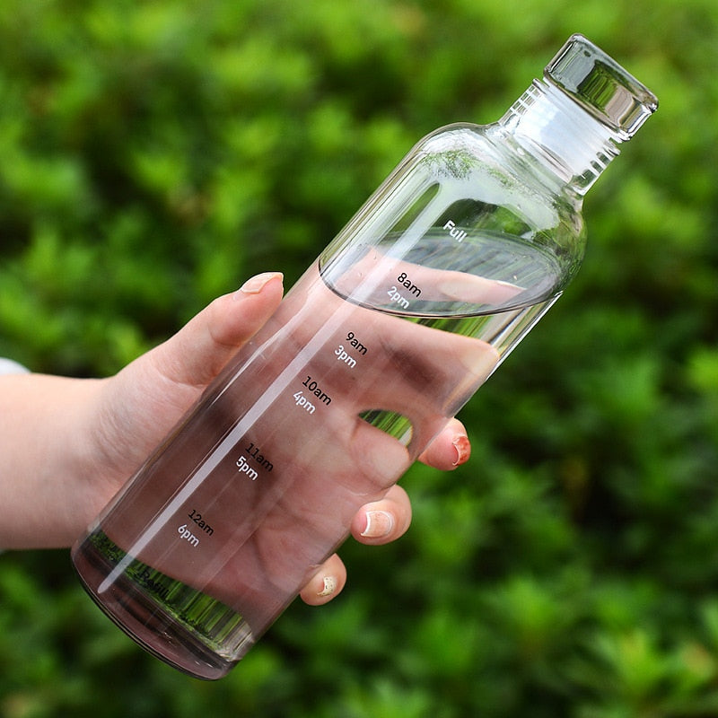 Water Bottle with Time Markers and Spill-Proof Lid
