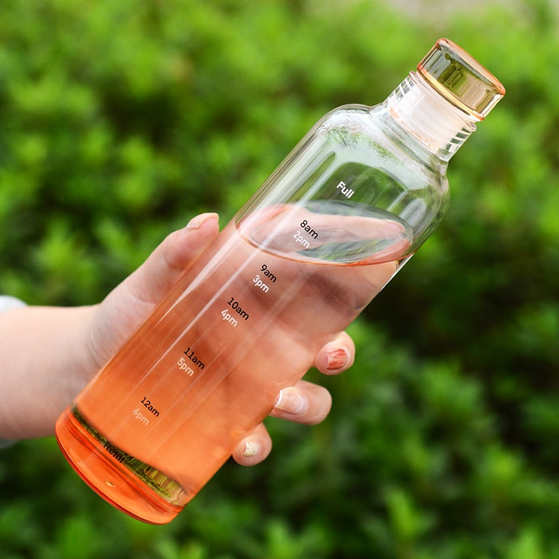 Water Bottle with Time Markers and Spill-Proof Lid
