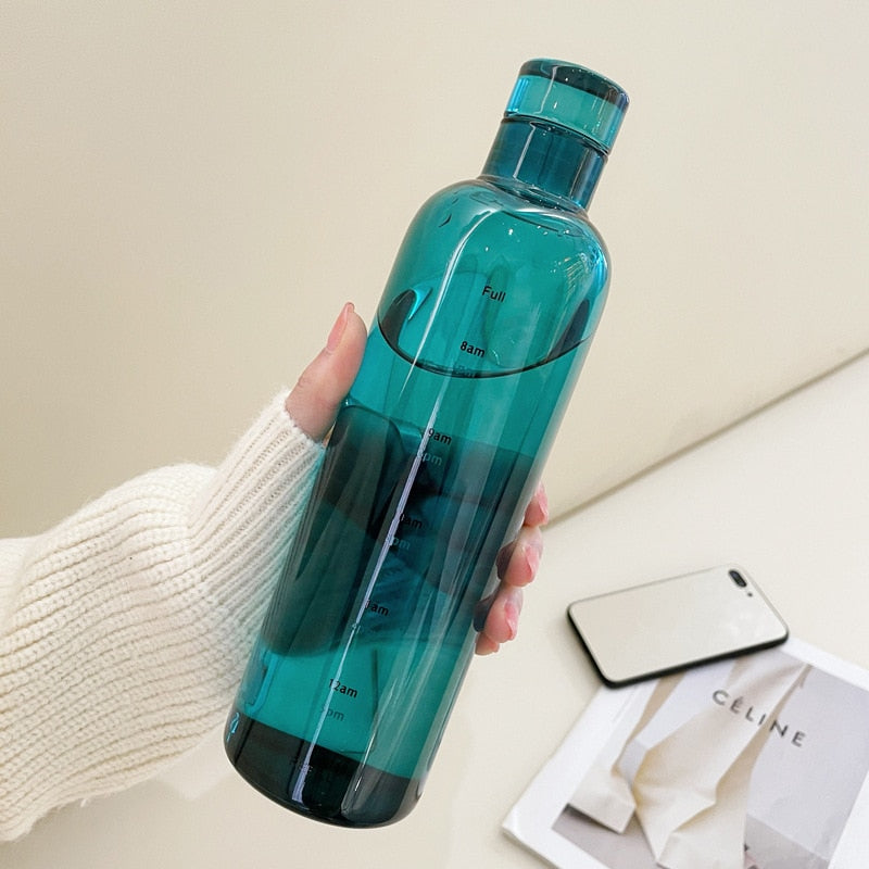 Water Bottle with Time Markers and Spill-Proof Lid