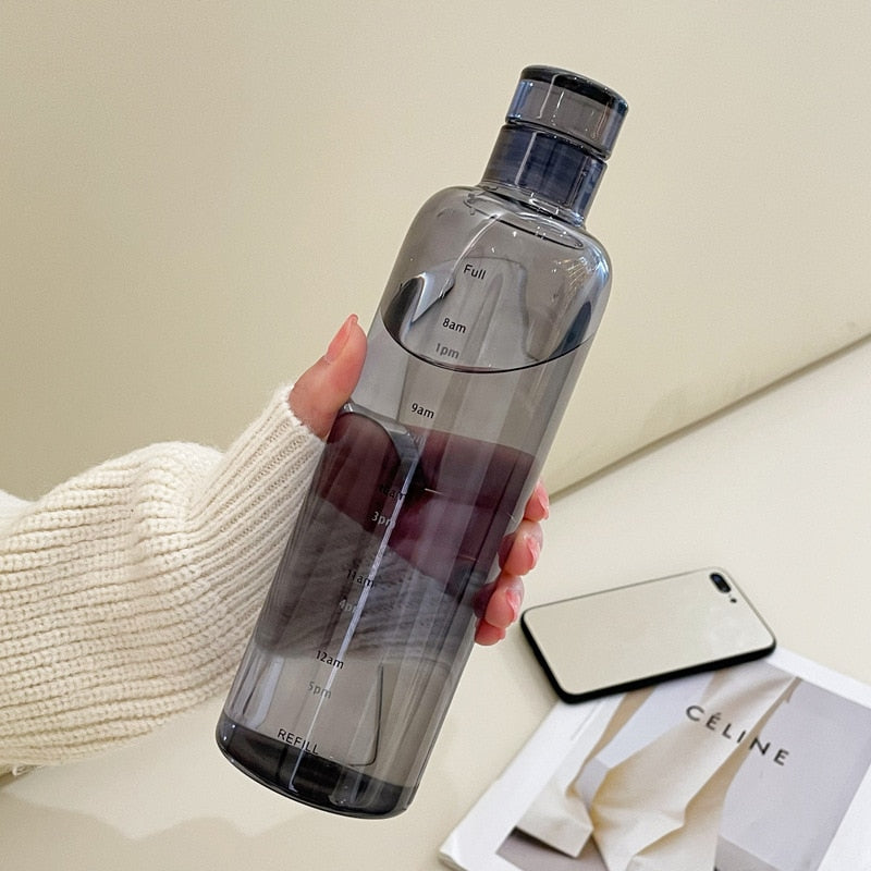 Water Bottle with Time Markers and Spill-Proof Lid