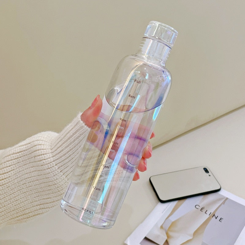 Water Bottle with Time Markers and Spill-Proof Lid