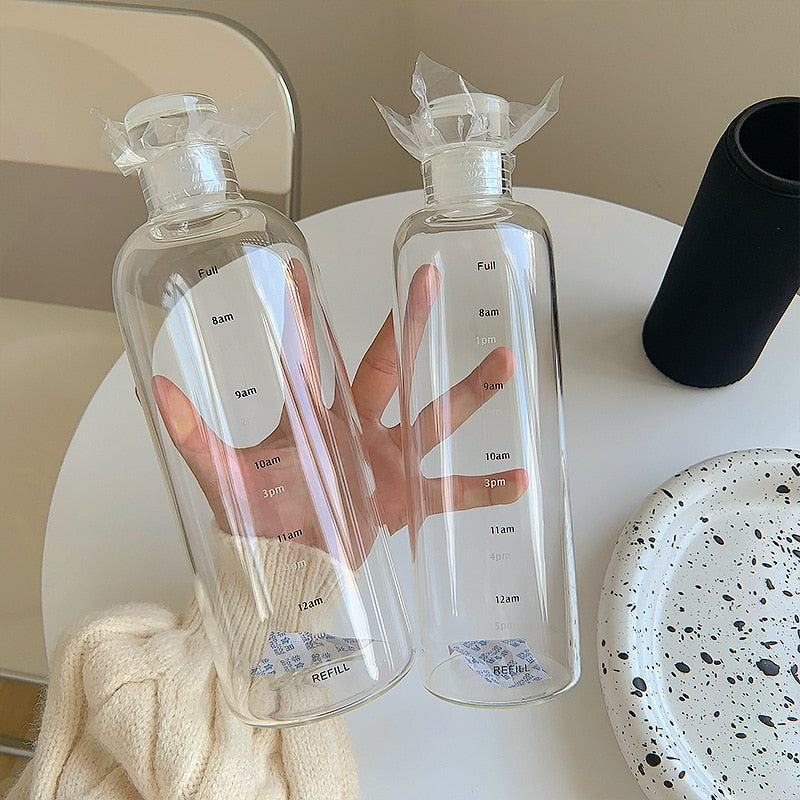 Water Bottle with Time Markers and Spill-Proof Lid