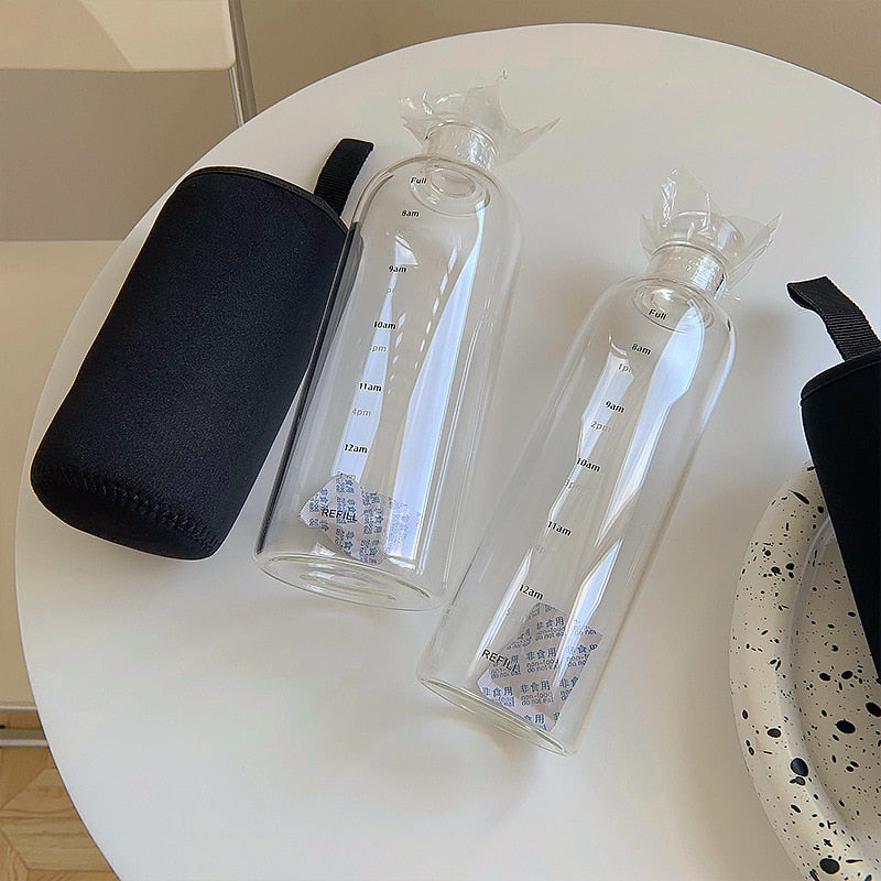 Water Bottle with Time Markers and Spill-Proof Lid