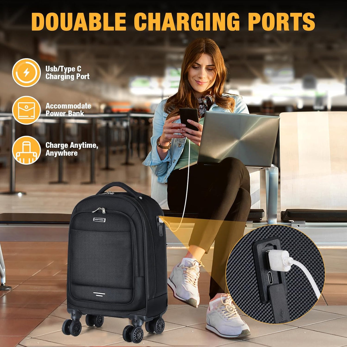 Water-Resistant Rolling Laptop Backpack with 4 Spinner Wheels