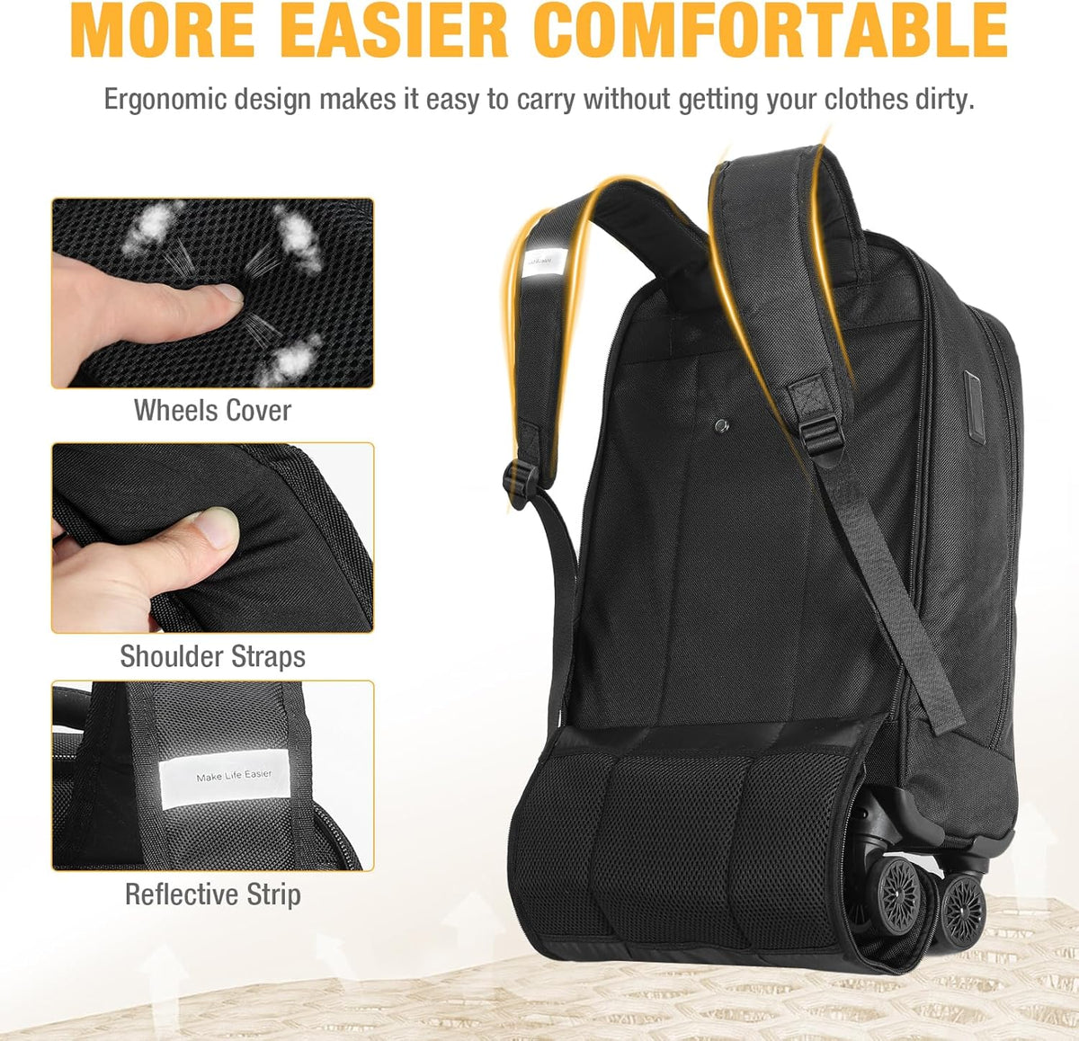 Water-Resistant Rolling Laptop Backpack with 4 Spinner Wheels