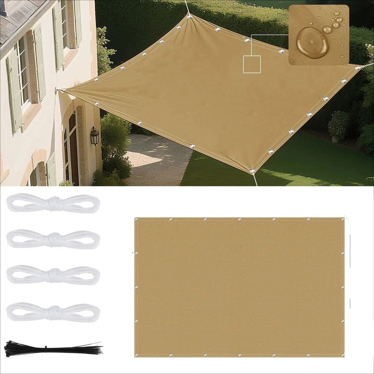 Waterproof Outdoor Sun Shade Sail with Eyelets for Patio and Garden