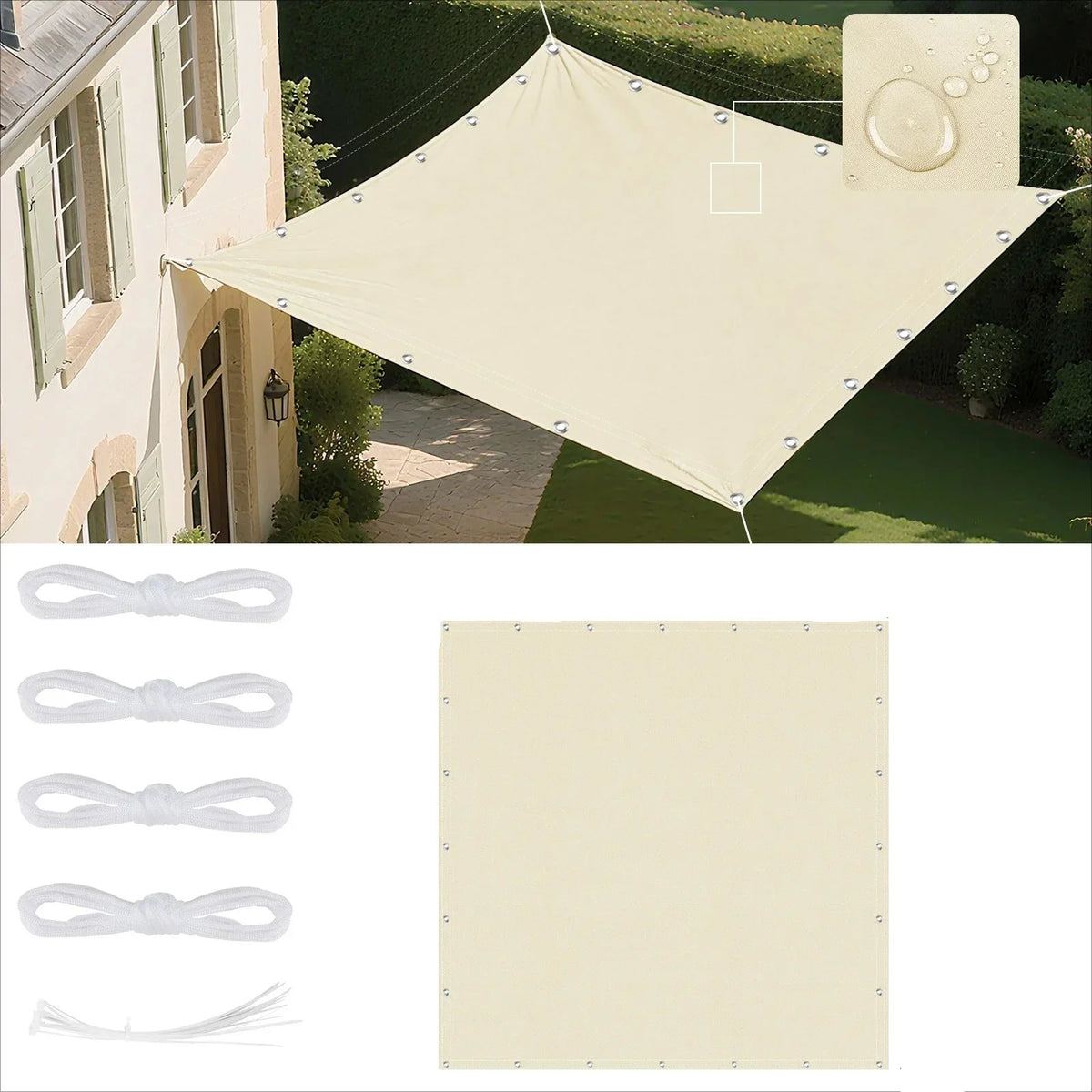 Waterproof Outdoor Sun Shade Sail with Eyelets for Patio and Garden