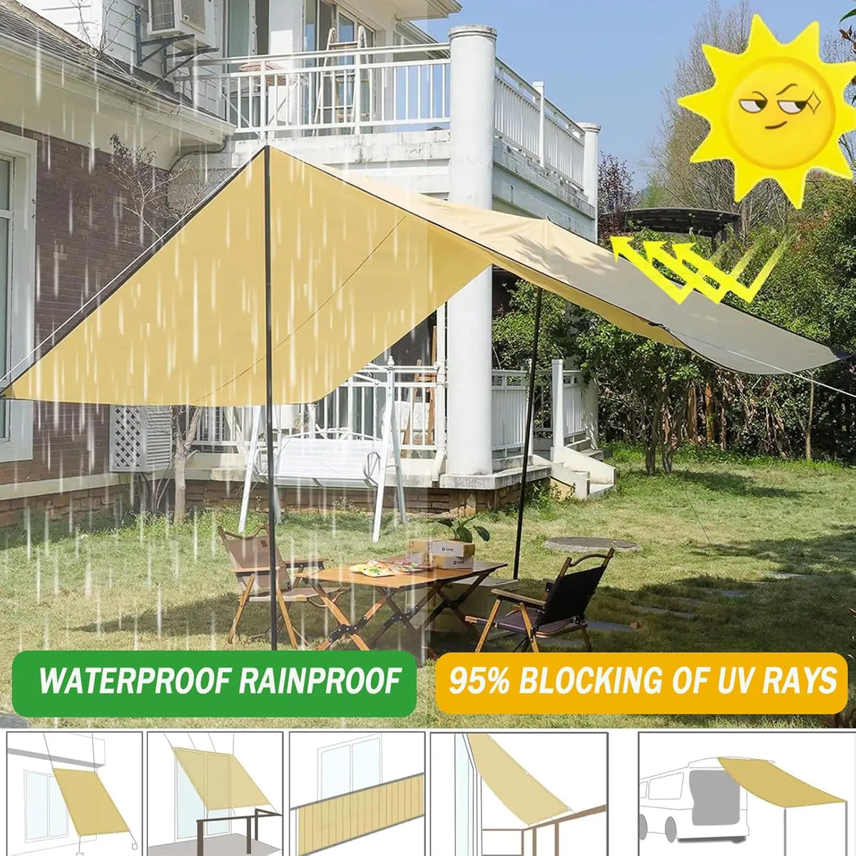 Waterproof Outdoor Sun Shade Sail with Eyelets for Patio and Garden