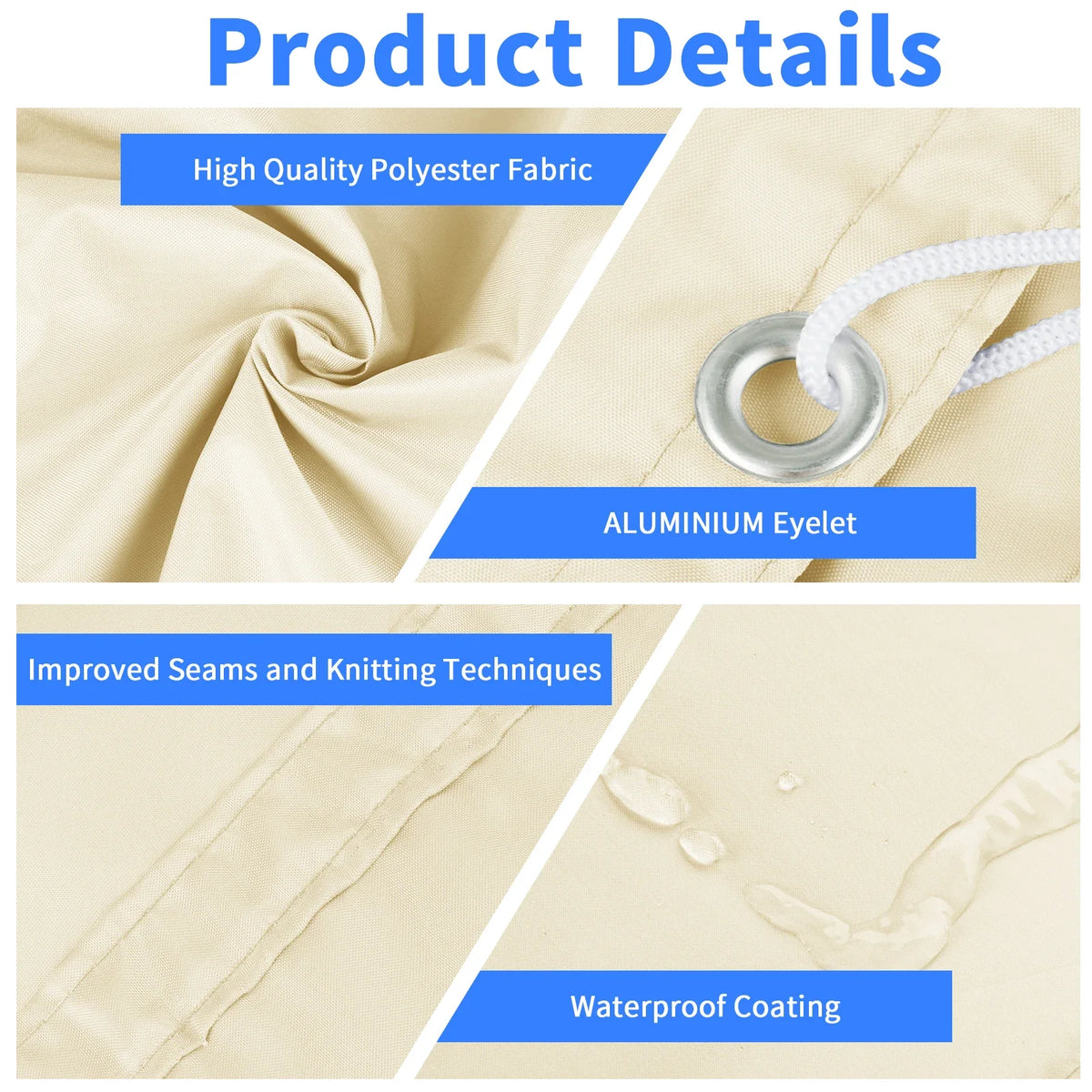 Waterproof Outdoor Sun Shade Sail with Eyelets for Patio and Garden