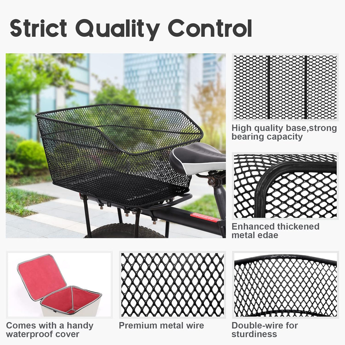 Waterproof Rear Bike Basket with Rainproof Cover