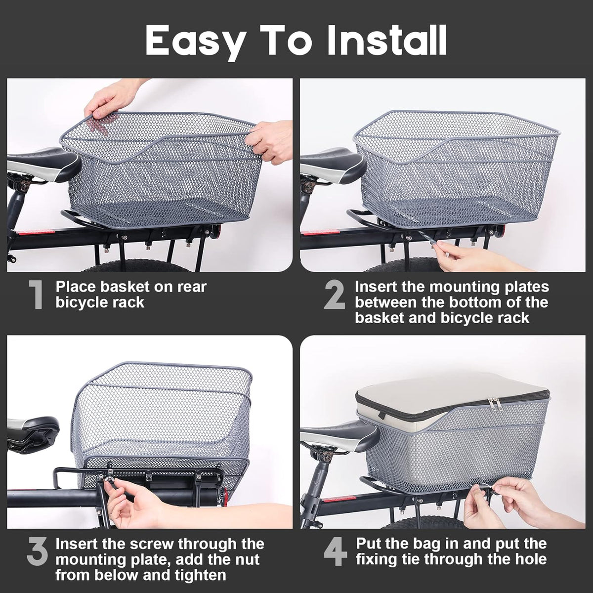Waterproof Rear Bike Basket with Rainproof Cover