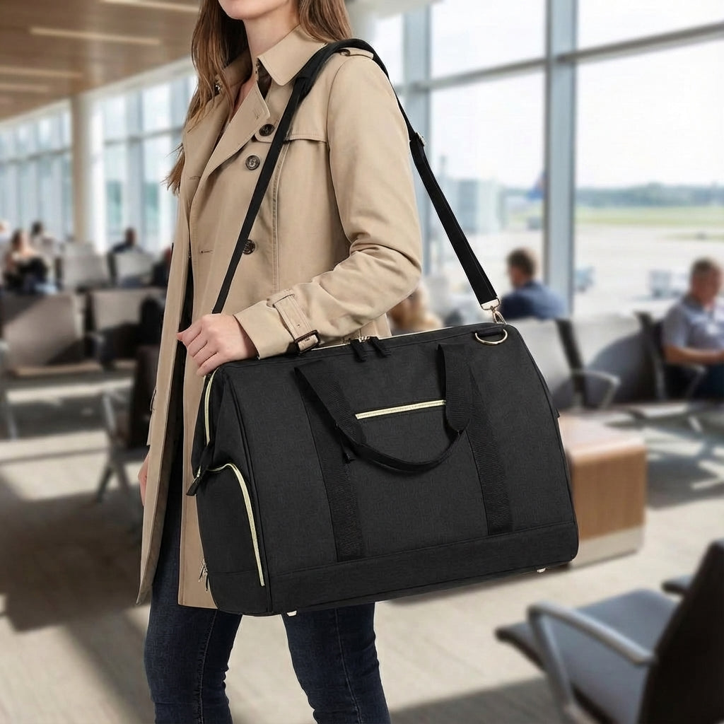 Waterproof Travel Bag with Shoe Compartment – Black