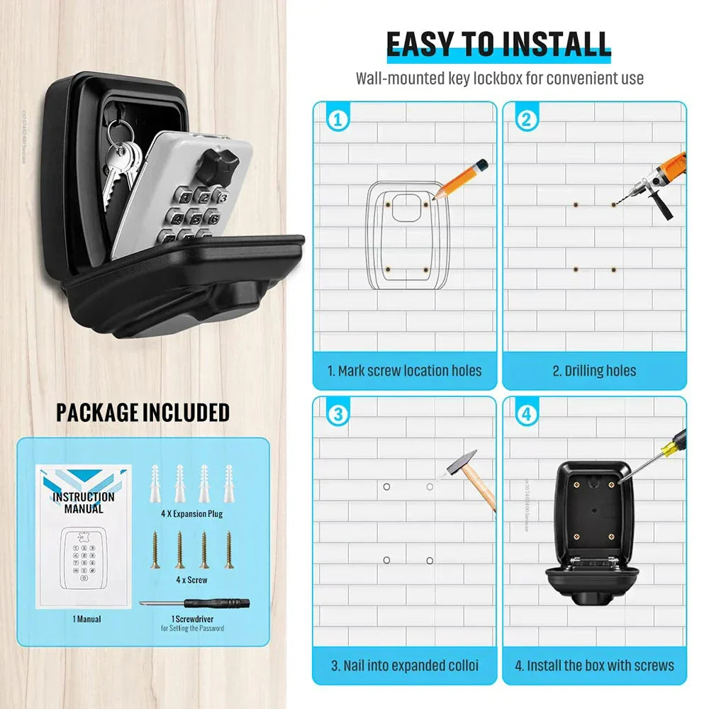 Waterproof Wall-Mounted Key Safe – Outdoor Key Storage Box with Combination Code