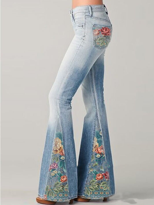 Wide-Leg Pants with Trendy Floral Print