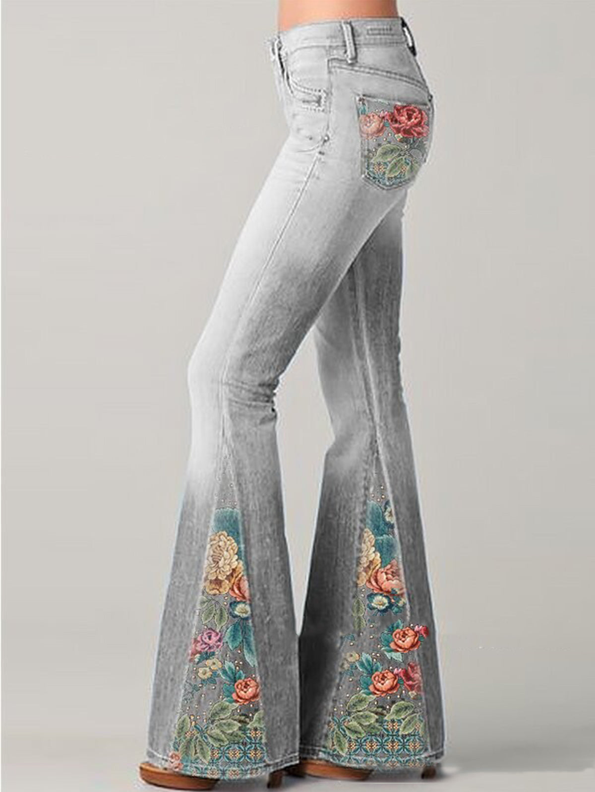 Wide-Leg Pants with Trendy Floral Print